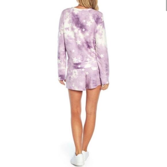 WILDFOX Purple Cream Tie Dye Relaxed Fit Soft Sweatshirt & Shorts Lounge Set L - Picture 7 of 7